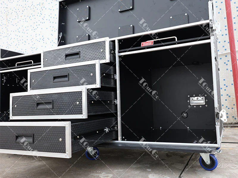 Portable 6x24 Inch Workstation Broadcasting Flight Cases for Video Production with Drawer and Sliding Table