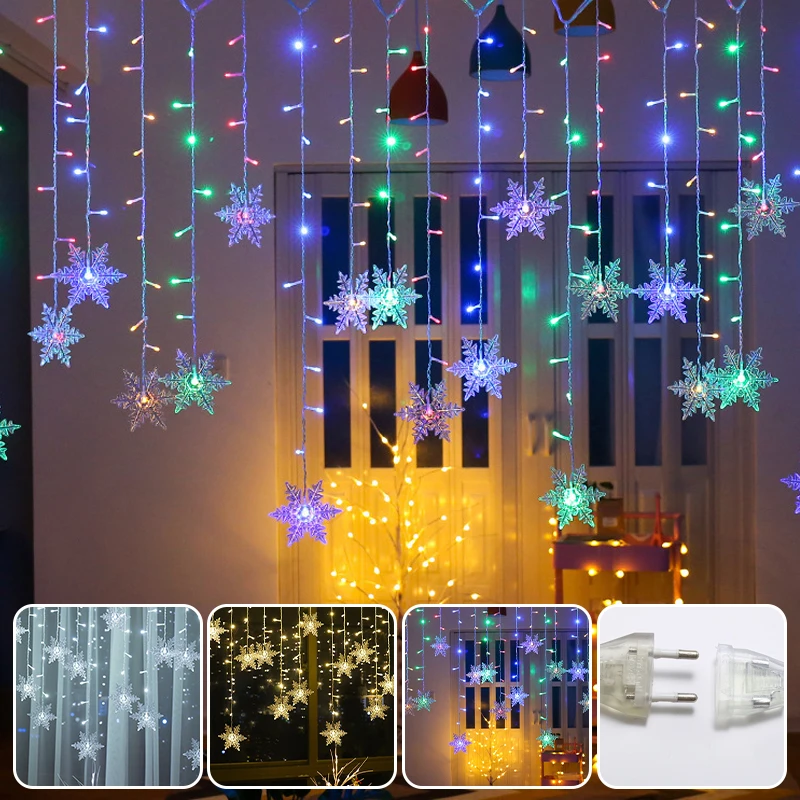 

4m Christmas Snowflakes Led String Lights Flashing Fairy Curtain Lights Waterproof For Holiday Party Wedding Xmas Decoration