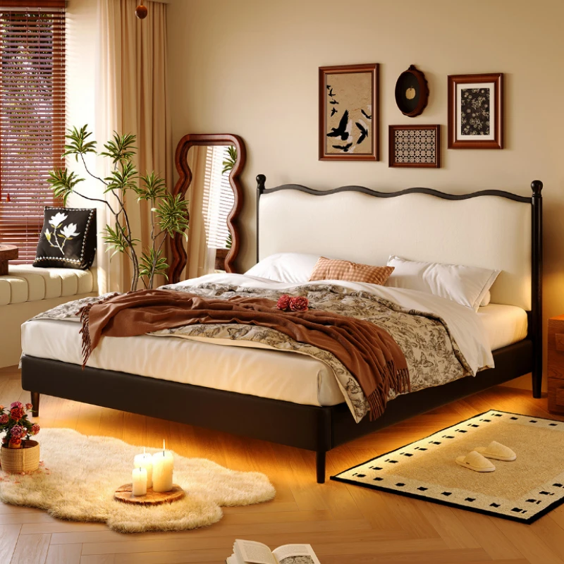 French style bed frame light luxury black wooden double bed elegant vintage 180×200 home letto matrimoniale bedroom furniture