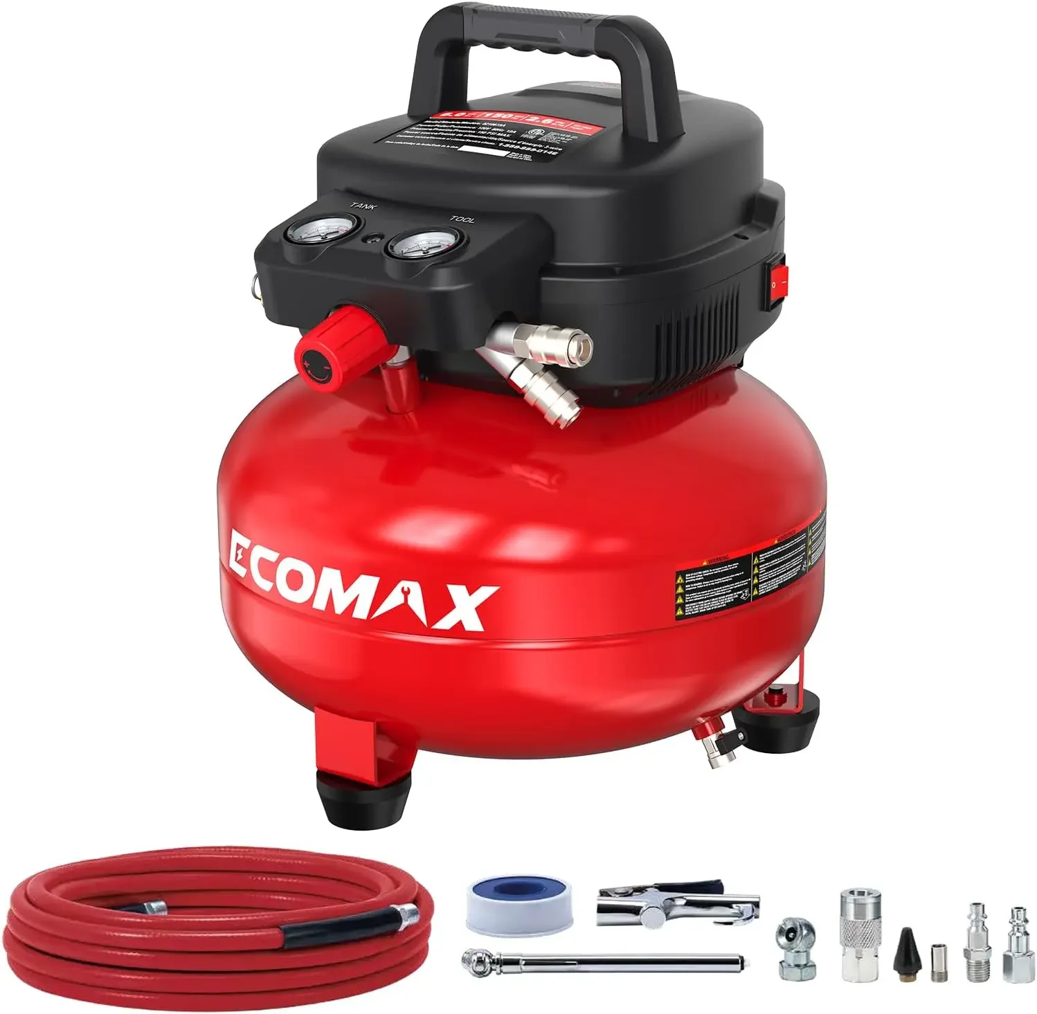 

Air Compressor 6 Gallon Pancake Portable Oil-free Tank 150 PSI with 10 PCS Air Compressor Accessories Kit