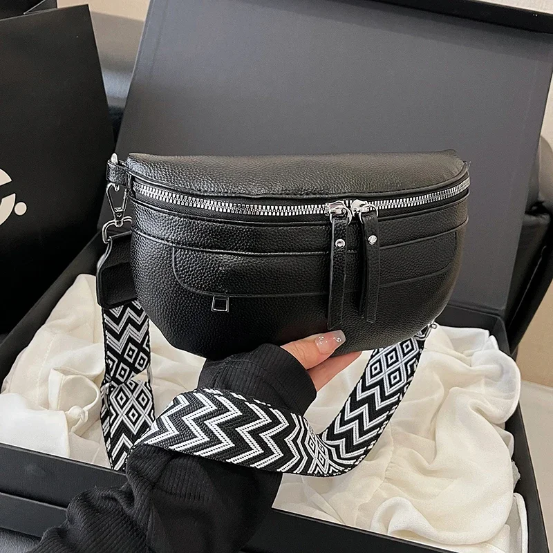 حقيبة الخصر السوداء حزمة الهاتف ومحفظة للنساء حقائب حزام الخصر الصلبة بولي Leather جلد أنثى حزمة مراوح حزمة الخصر العلامة التجارية الموضة