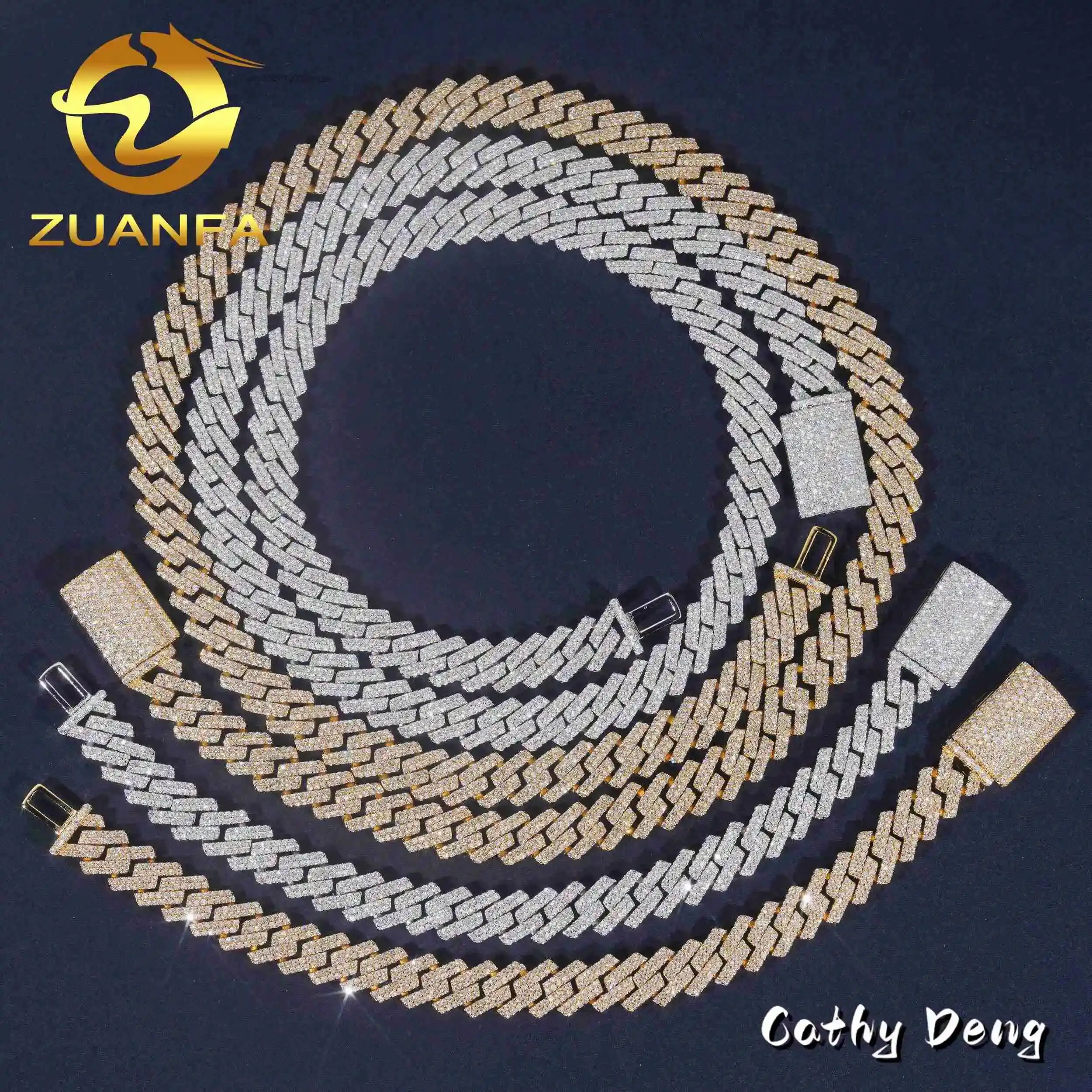 Luxury Ready to Ship High Quality Moissanite Hip Hop Jewelry 10mm Cuban Link Chain 925 Silver Iced Out Cuban Bracelet Necklace W