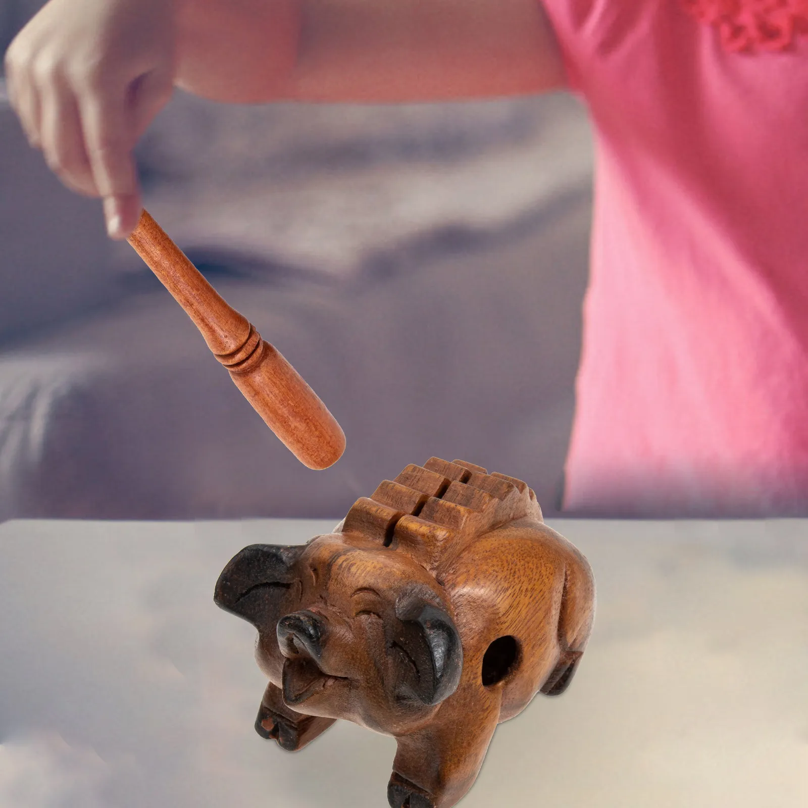 

Carved Wood Animal Cute Statue Creative Ornaments Home Decor Frog Kids Toys Musical Decorative Sculpture