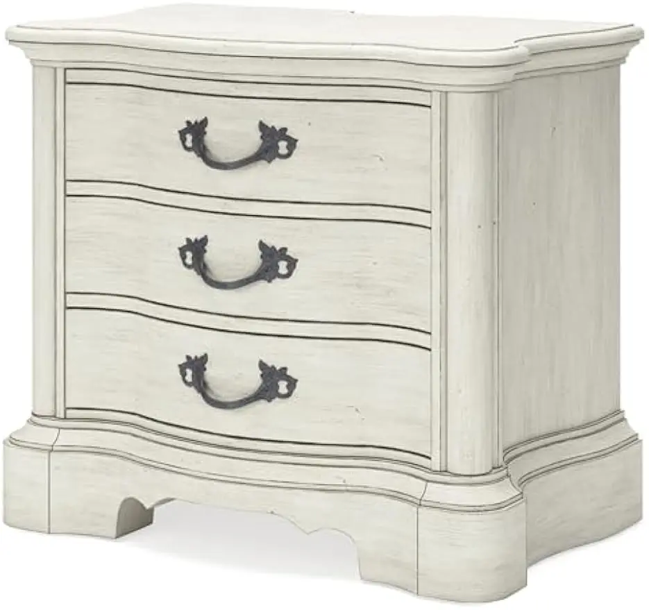 منضدة Ashley Classic ذات 3 أدراج مع مصدر طاقة ومنافذ USB، بطول 29.5 بوصة، باللون الأبيض