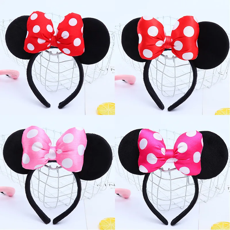 Disney Mickey Mouse Ear Headband Hair Hoop Fish Scale Sequin Mesh Party Headwear Girl Birthday Party Festival Gift