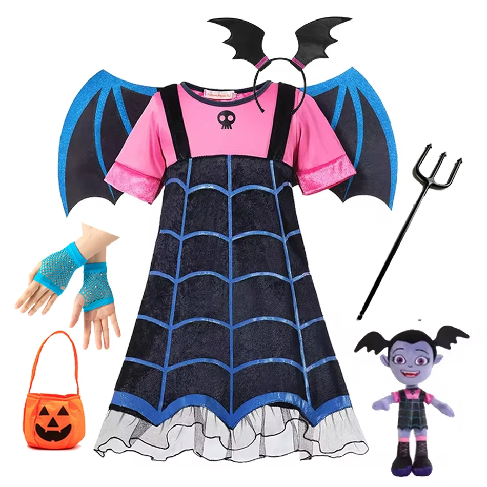 Girls Dress Vampirina Fantasia Infantil Cosplay Costumes Halloween Carnival Party Disguise Vampire Kids Cothes With Wing Outfits