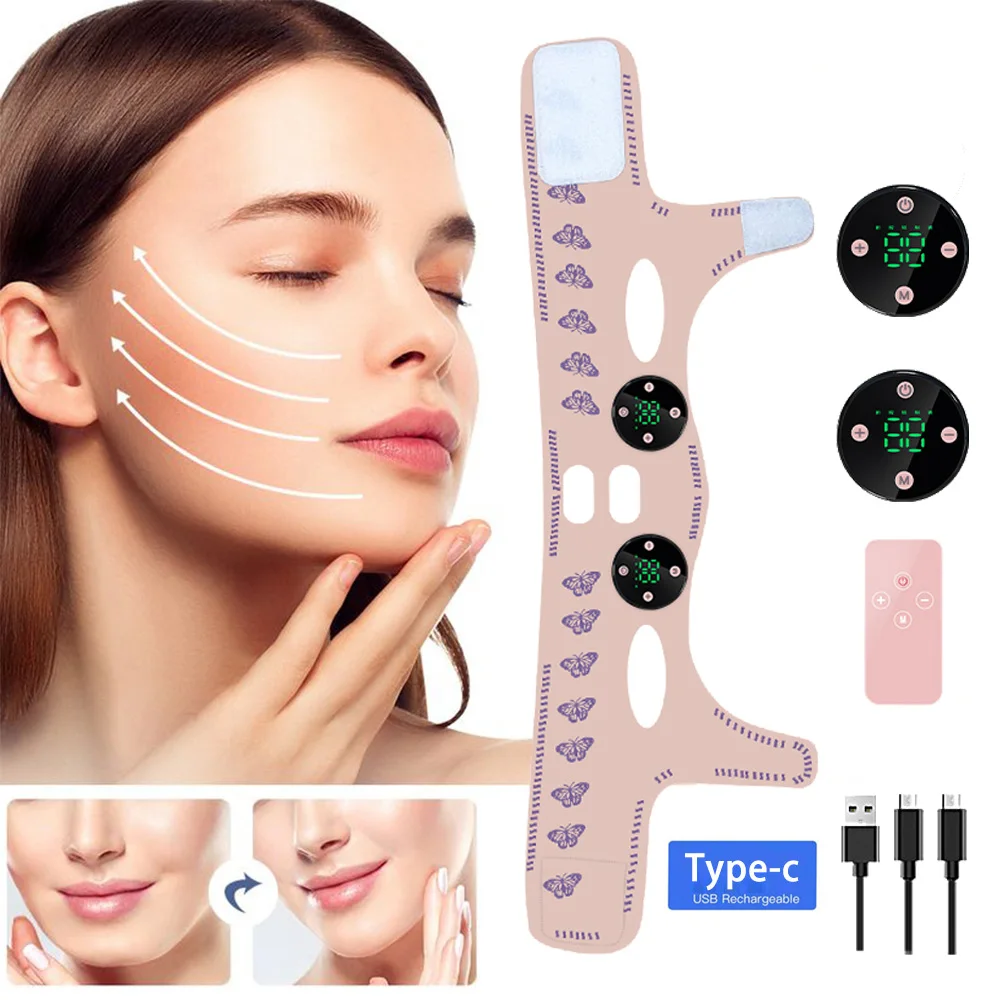 

EMS Head Massage Facial Slimming Strap USB Recharge Face Relax V Line Lifting Reduce Double Chin Cheek Lift Up Face Thin Mask