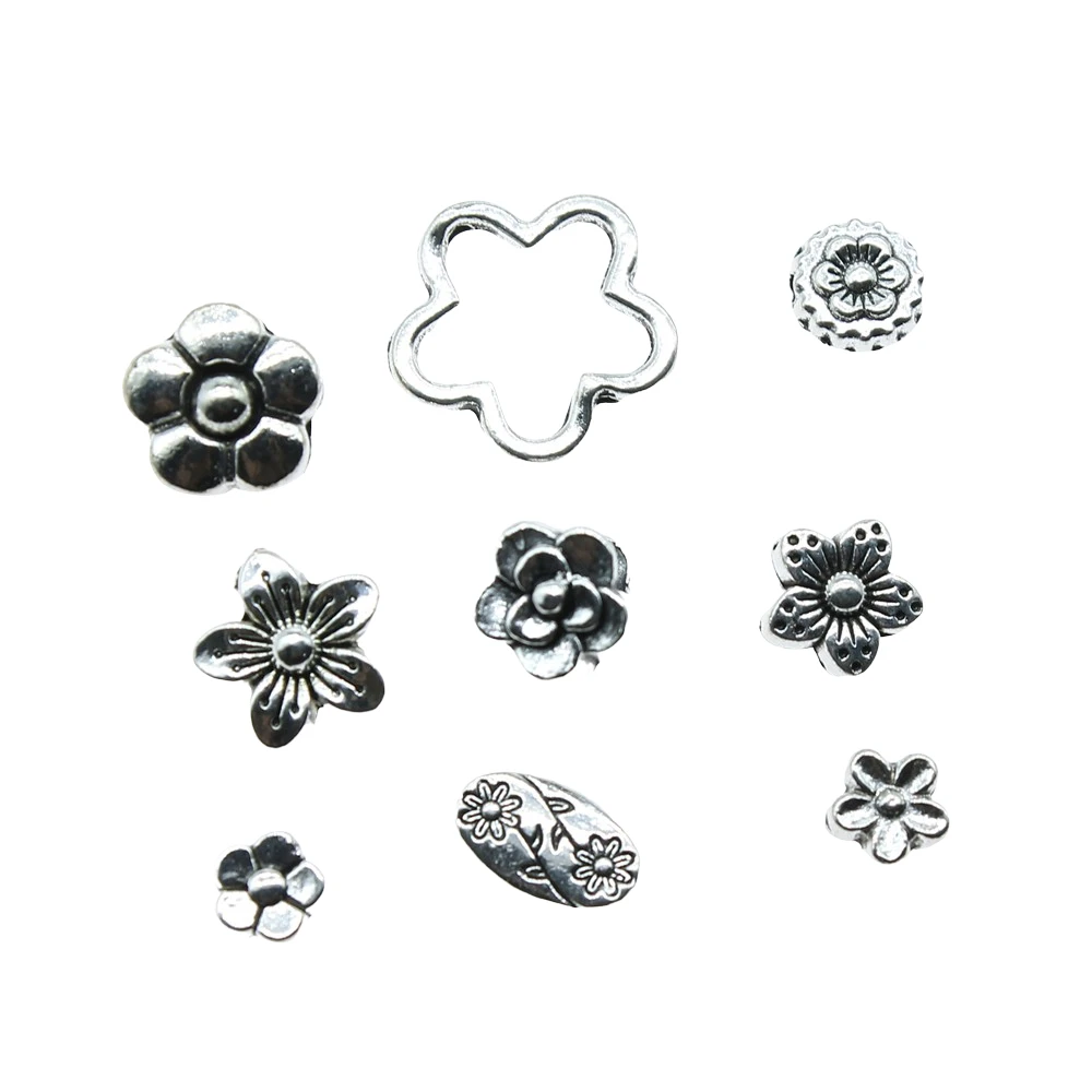 20pcs Flower Bead Charms Antique Silver Color Small Holes Flower Bead Charms Jewelry DIY Flower Bead Charms Finding