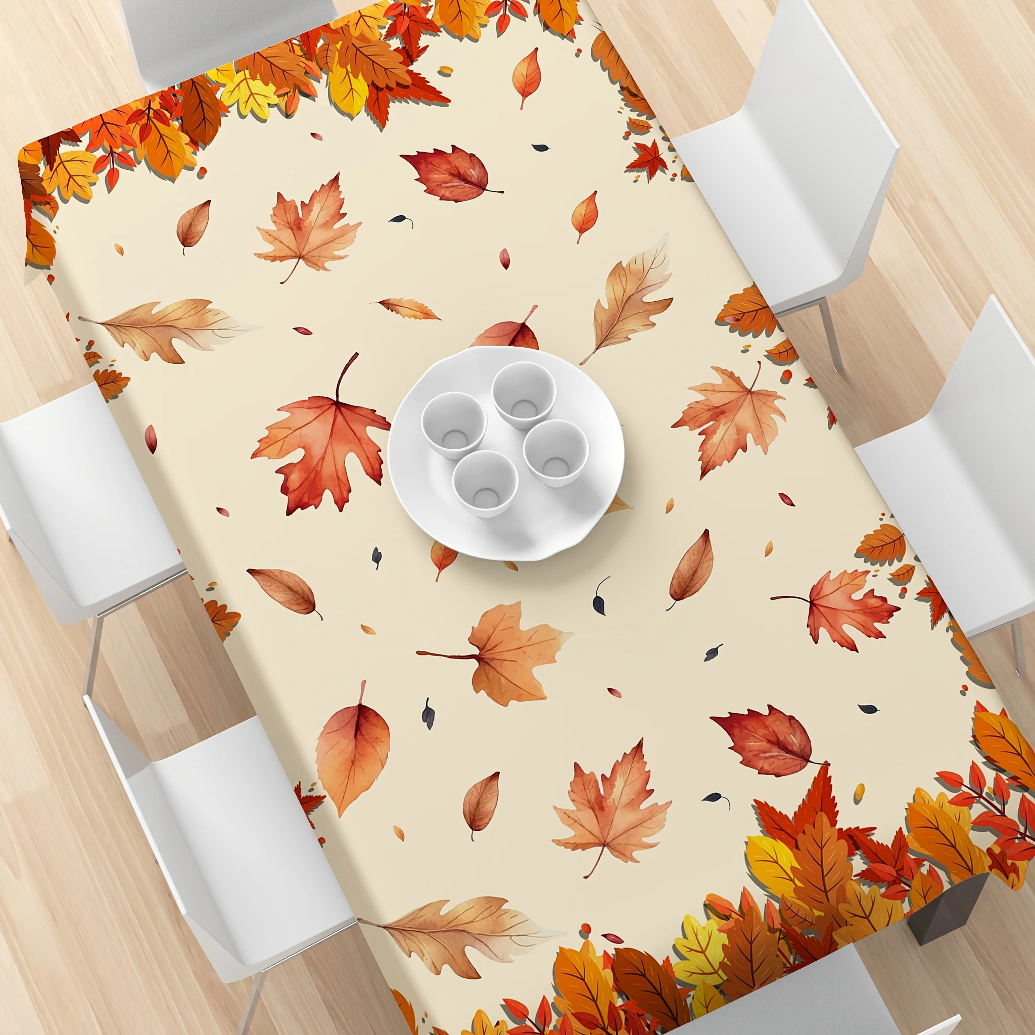 One autumn watercolor maple leaf printed tablecloth - durable polyester square table mat, suitable for indoor/outdoor usezyc