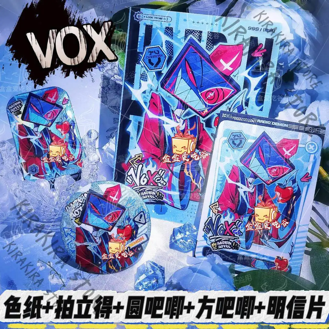 

Hazbin Hotel Alastor Lucifer Vox Cosplay Fangoods Emblem Postcard Breastpin Trinkets Colorful Double-flash Colored Paper
