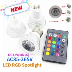3W RGB LED Spotlight Bulb E27 GU10 MR16 24key Remote Control GU5.3 Dimmable Color Changing Light for Home Decor 110V 220V 12V