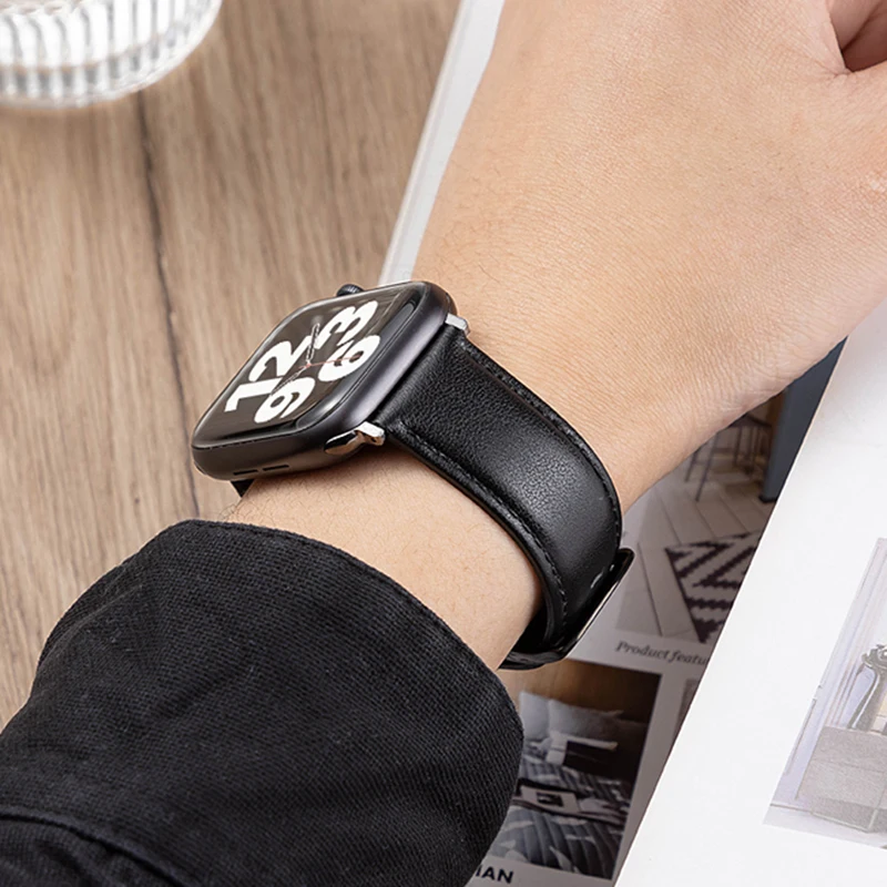 حزام من الجلد ل سوار ساعة يد آبل 44 مللي متر 45 مللي متر 42 مللي متر 49 مللي متر الترا حزام ساعة 38 مللي متر 40 مللي متر حزام سوار iWatch سلسلة الترا 7 8 5 6 4 SE