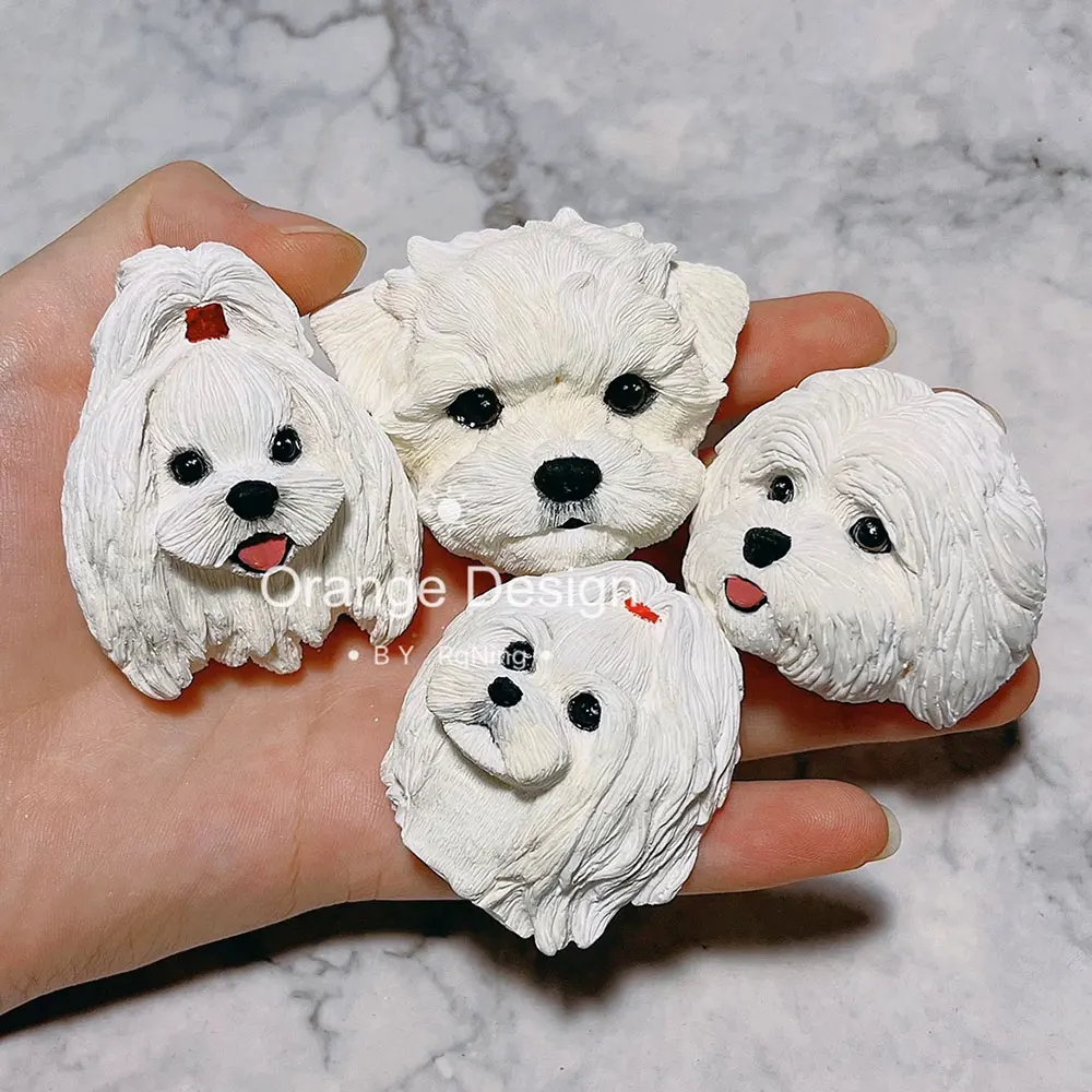 Cute Maltese Head Silicone Mold DIY Soap Aroma Plaster Animal Puppy Birthday Avatar Fondant Clay Mold DIY Car Air Vent Decor