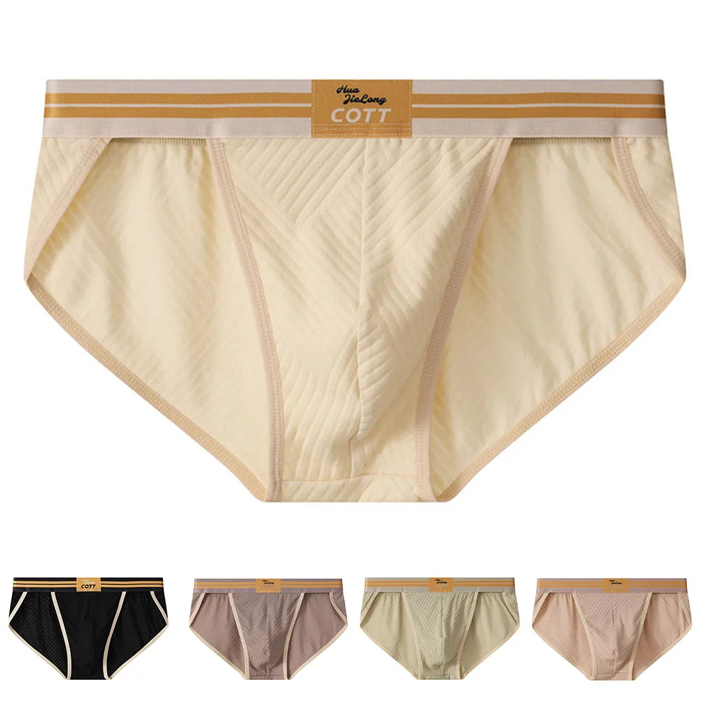

Men High Fork Cotton Breathe Solid Brief Summer Men's Panties Stripe Comfort Lingerie Crotch Youth Underwear Underpants Men 2025
