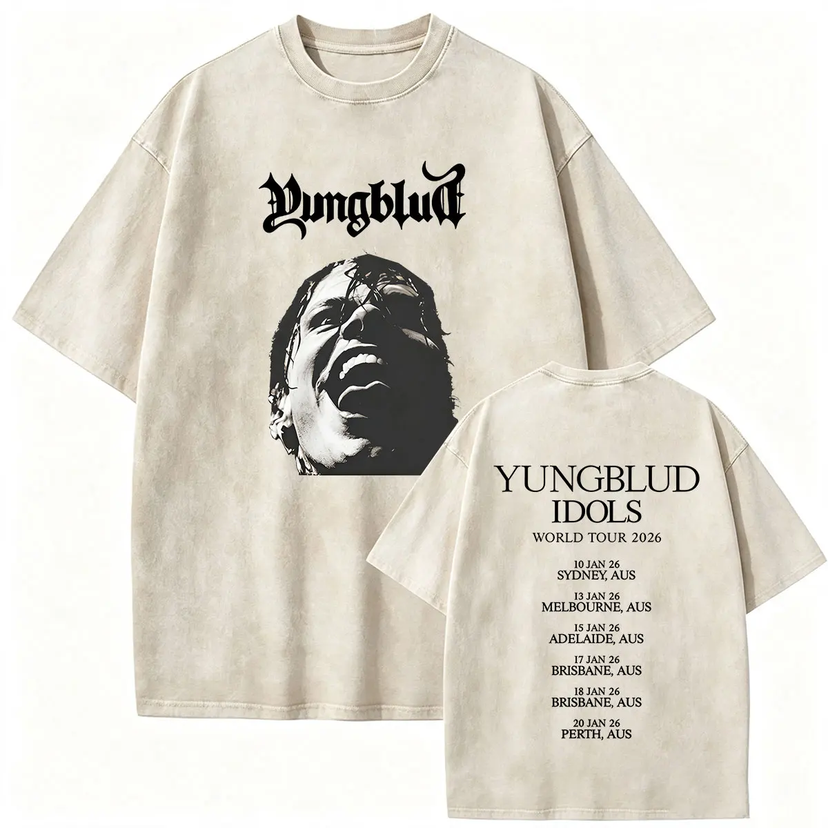 YUNGBLUD Idols World Tour 2026 Vintage Washed T Shirt Men's Women Street Rock Punk Short Sleeve T-shirt Hip Hop Clothing T-shirt