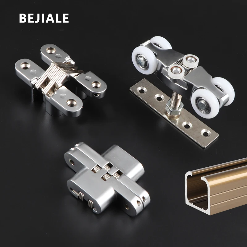 Sliding Door Hanging Wheel Balcony Folding Door Hanging Wheel Pushing Pulleys Wooden Door Mute Hanging Rail With Dark Hinge