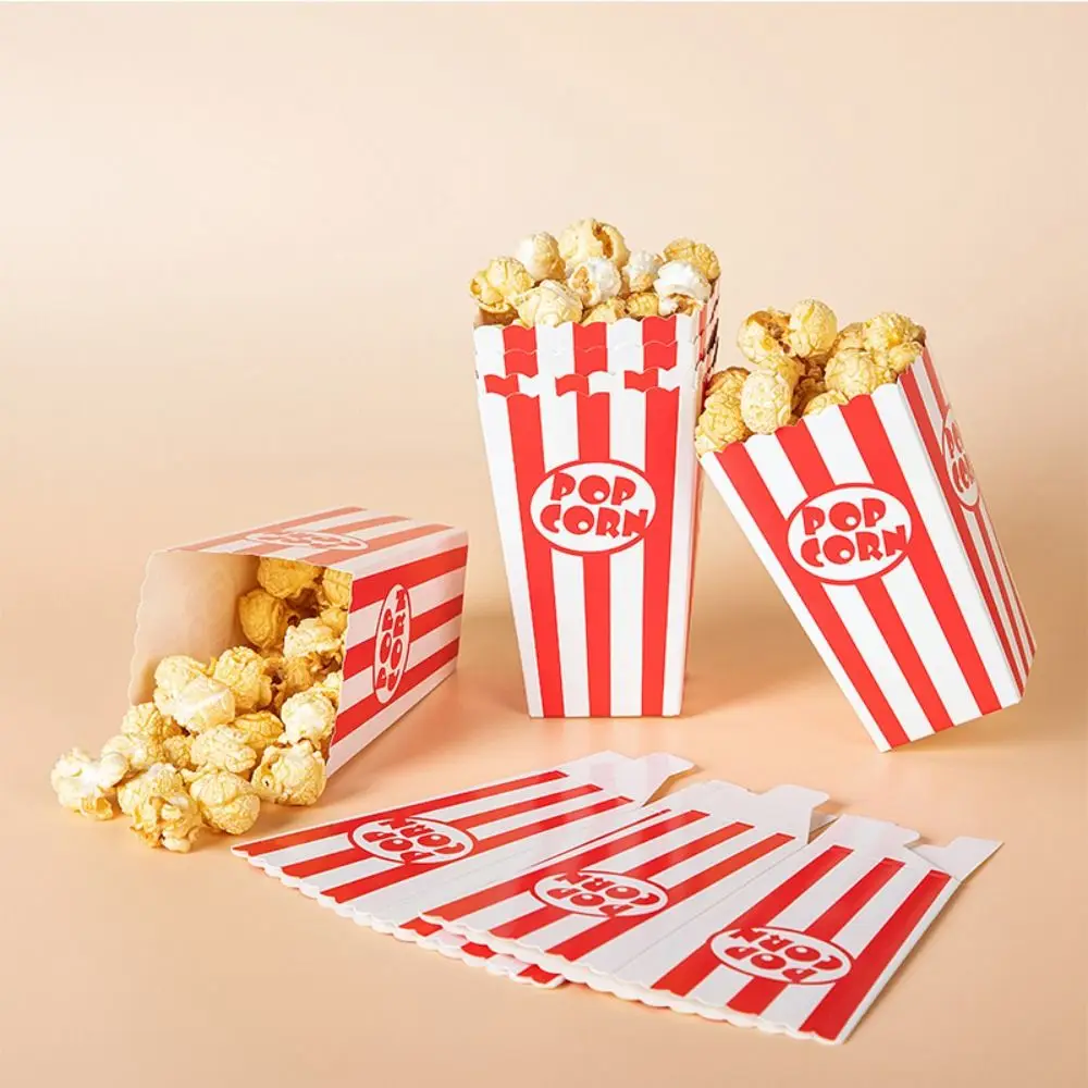 12pcs Red White Striped Paper Popcorn Striped Bags DIY Gifts Disposable Popcorn Paper Boxes Folding Snack Containers Baby Shower