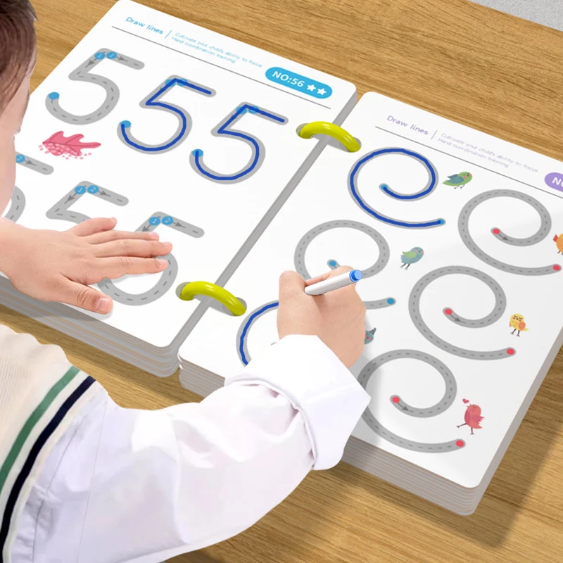 34/64/96 Page Reusable Magic Tracing Workbook Educational Drawing Pen Control Training Learning Educational Toys Birthday Gifts