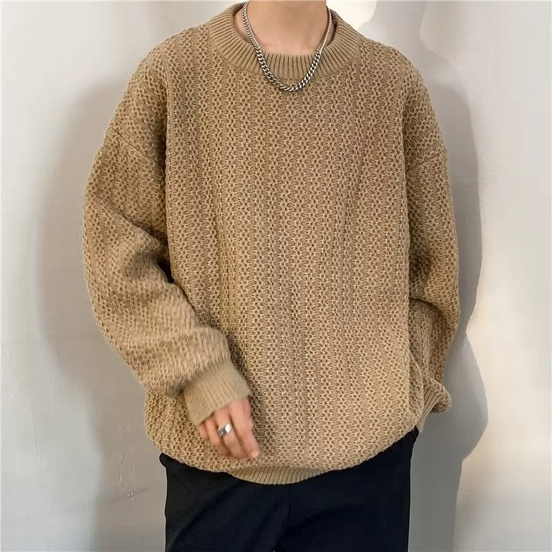 

American Casual Jacquard Textured Sweaters For Men Korean Fashion Y2K Knitted Pullovers High Street Fashion Knitwear Sweater