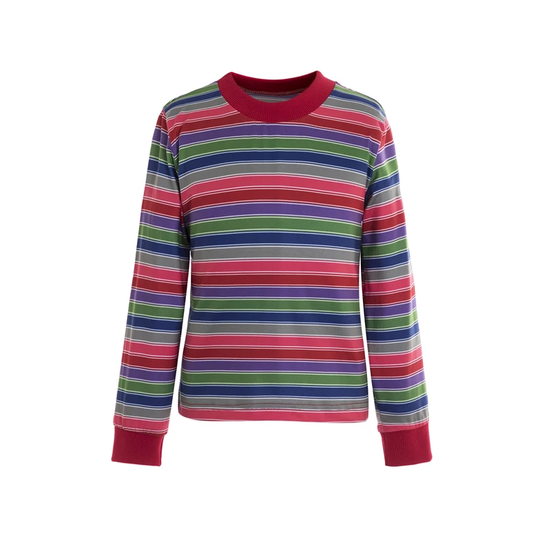 New Men's Fashionable Casual Horizontal Stripe Nightmare Long Sleeved Olive Red Stripe Shirt Freddie Kruger Loose Clothing