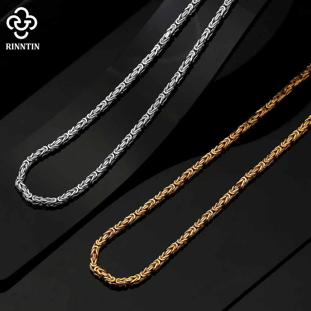 Rinntin 925 Sterling Silver Italian 2.5mm Flat Byzantine Link Chain Necklace for Women Vintage Silver Dainty Jewelry SC79