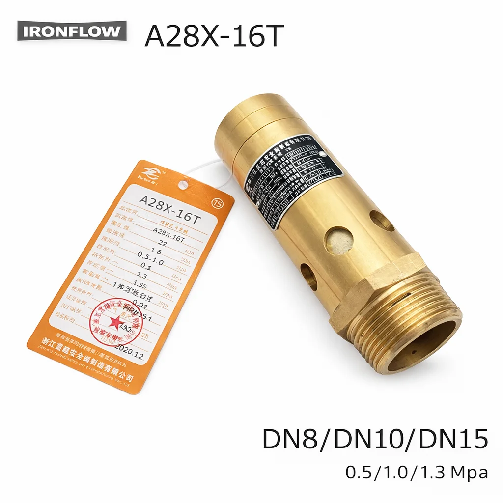 Spring Type Brass Safety Valve A28X-16T 8bar 13bar 16bar 1/4'' to 1'' for Screw Air Compressor Pressure Relief