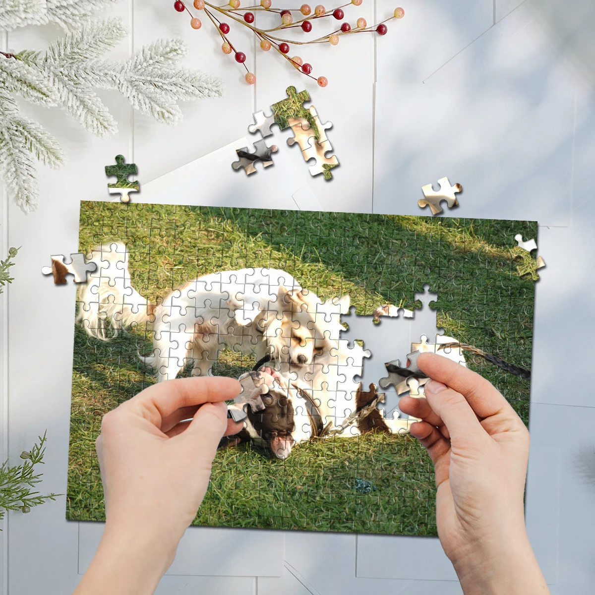 35/300/500/1000pcs Personalized Custom Cute Pets Playing Photo Puzzle Parent Child Interactive Diy Assemble Game Toy