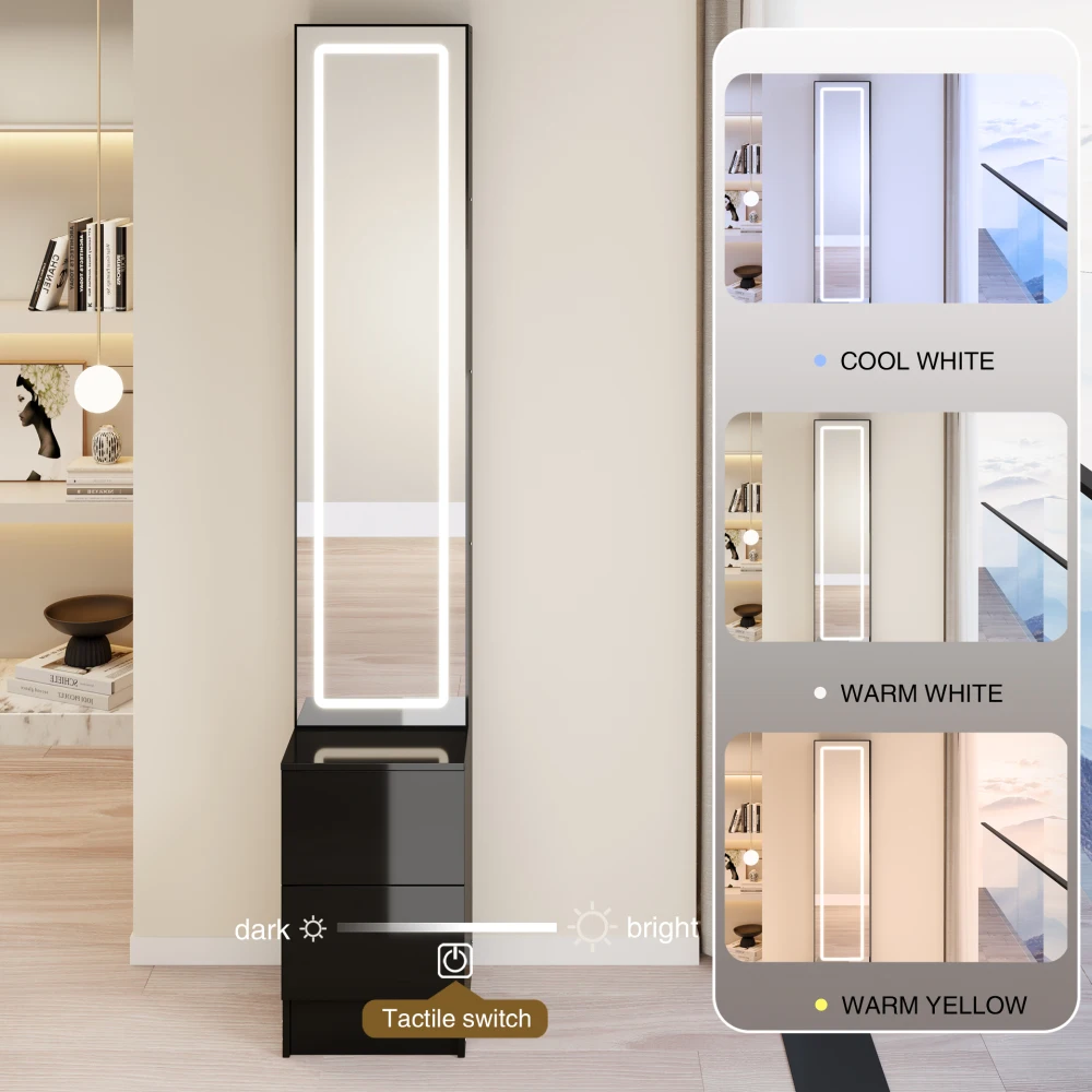Stylish and Minimalist LED Makeup Mirror Cabinet, Multi-functional Cosmetic Storage Cabinet That Can Be Used Independently As A Jewelry Cabinet, 3-color Adjustable Brightness, Extra-large Mirror, and Multi-layer Large-capacity Storage Space.