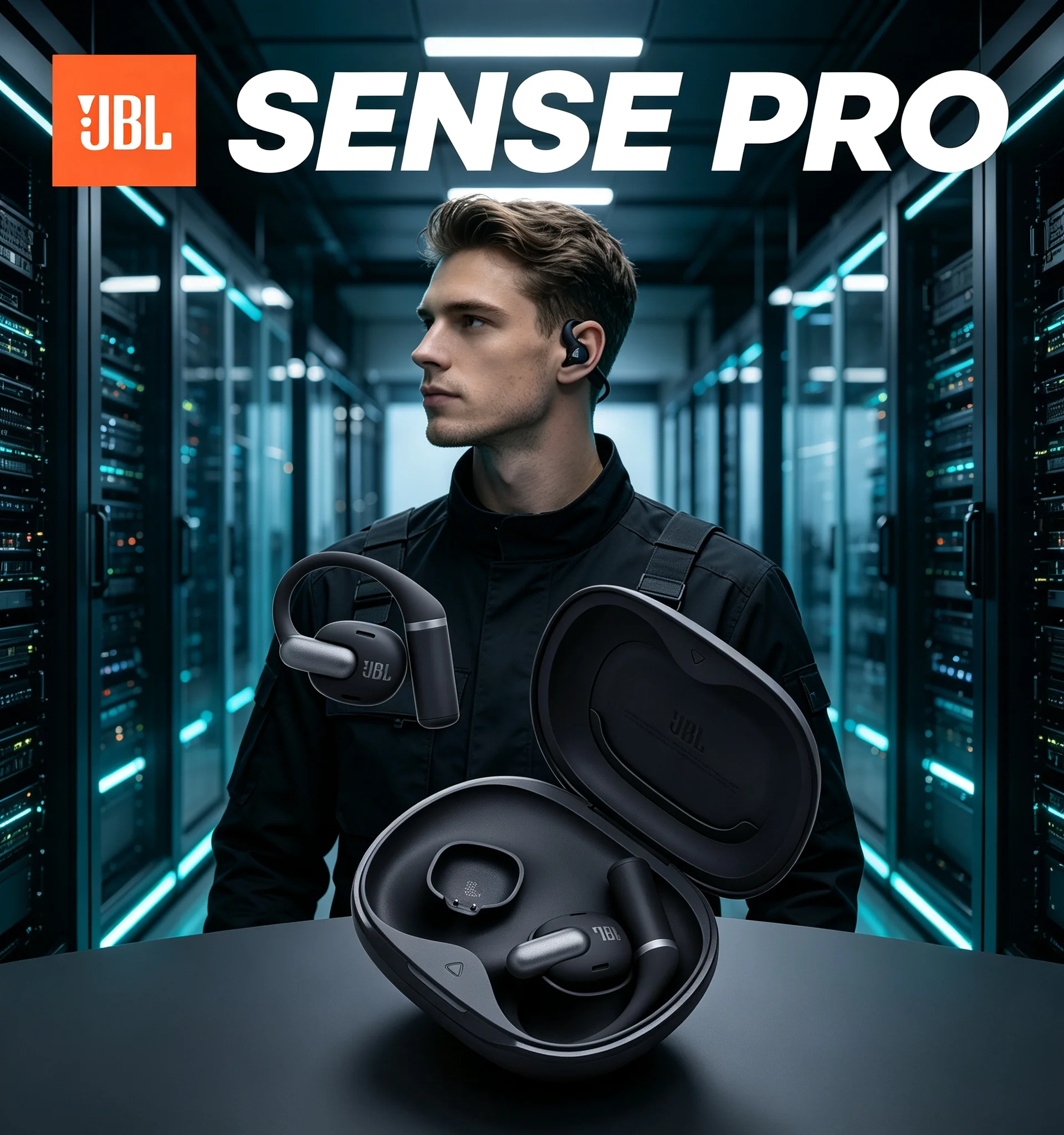JBL SENSE PRO Open Ear Wireless Earbuds, Hi-Res Audio, Adjustable Ear Hook, IP54 Rated, 38H Battery with Wireless Charging Case