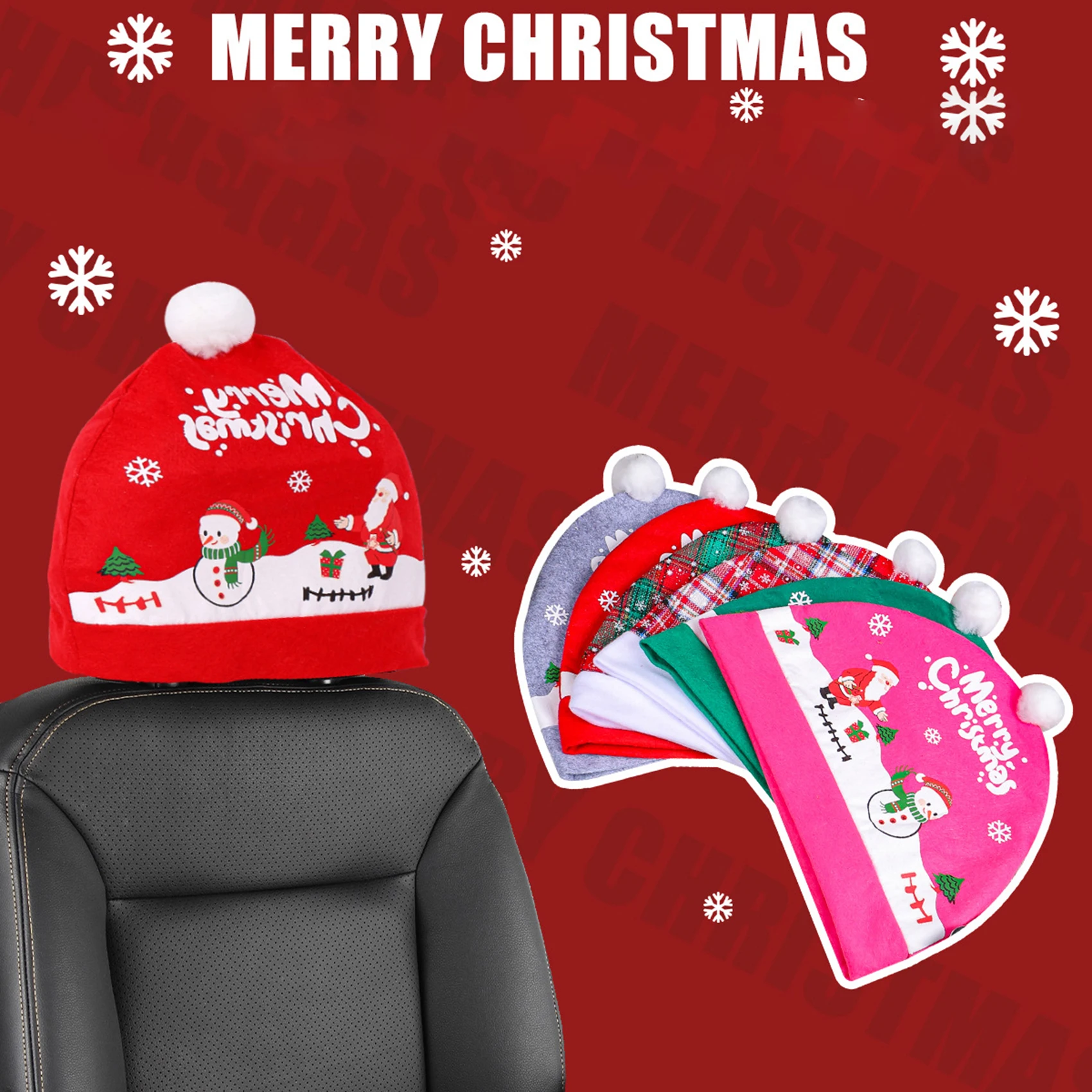 Christmas Car Seat Headrest Cover Christmas Ornaments Seat Protection Santa Hat Car Decoration Car Seat Accessories