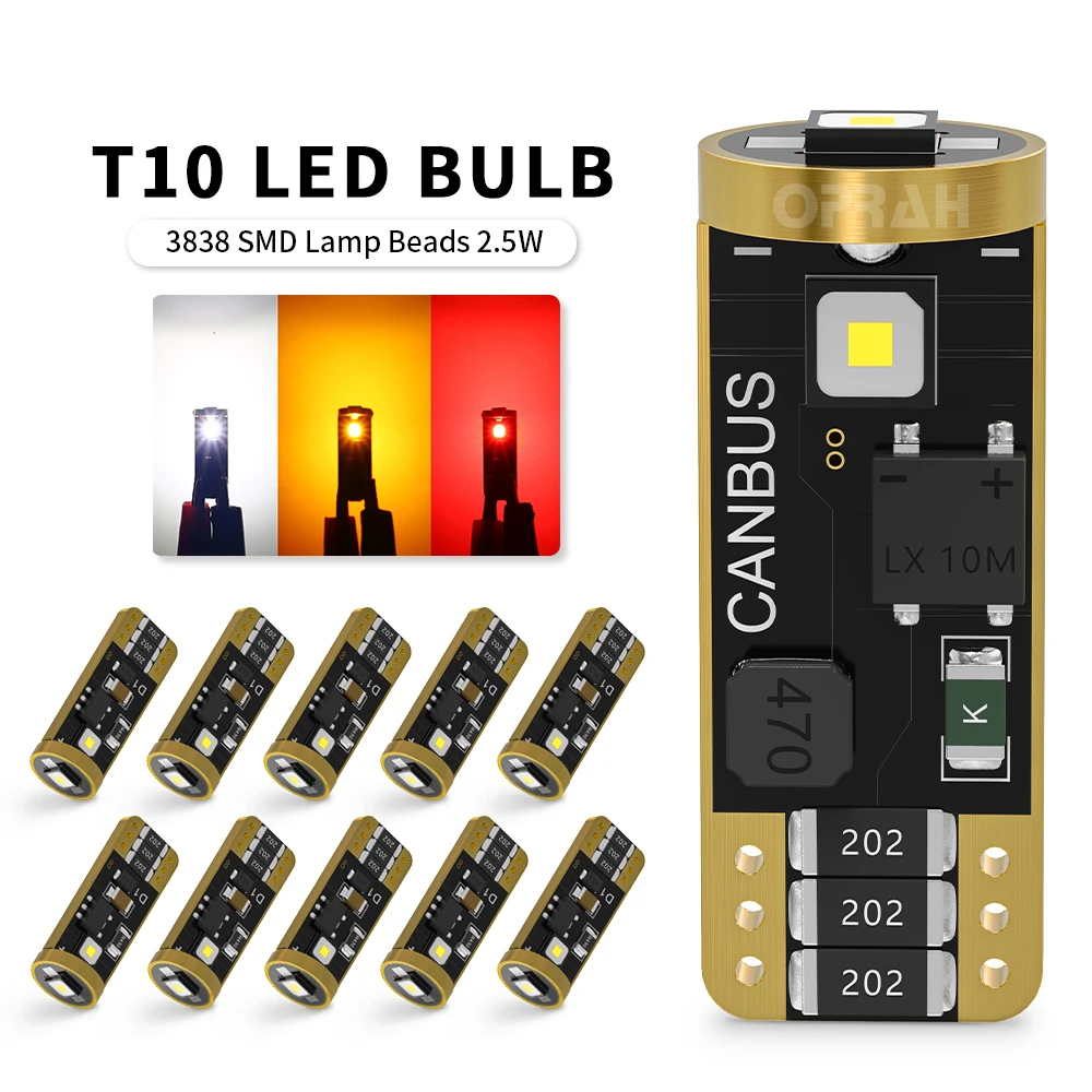 

10 шт. светодиодных T10 W5W автомобильных светодиодных фонарей Canbus внутреннее освещение автомобильные аксессуары сменные лампы сигнальные лампы номерного знака 12 В белые