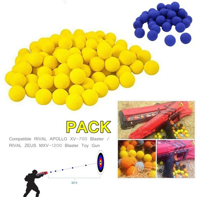 

25/50/100Pcs Hot Yellow PU Round Refill Darts, Compatible with Rival Series Blaster, Soft Foam Ball Bullets Toy Accessories