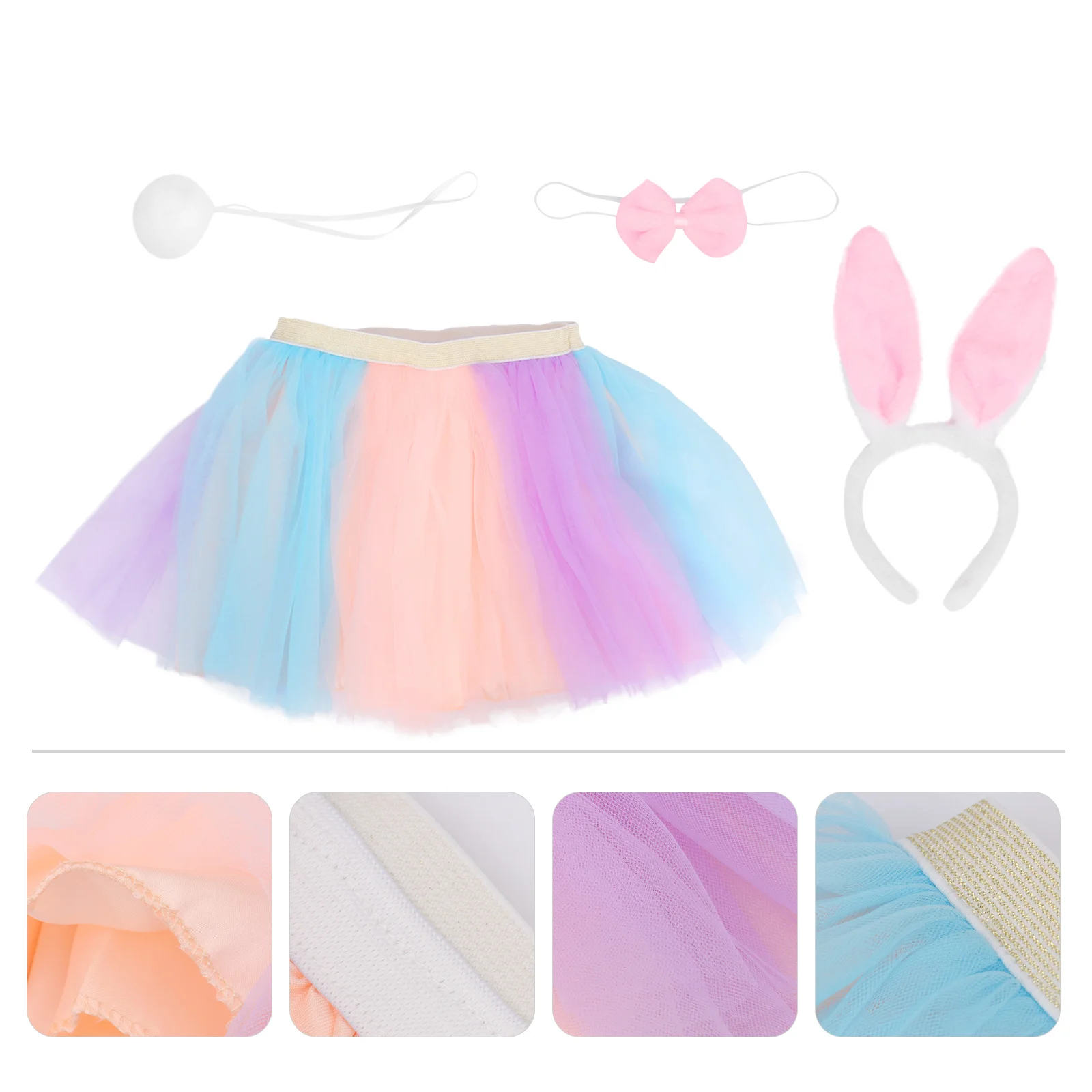 

1 set Rainbow Tulle Skirt For Girls Elastic Waist Bunny Hair Hoop Party Costume Easter Dress-Up Photography