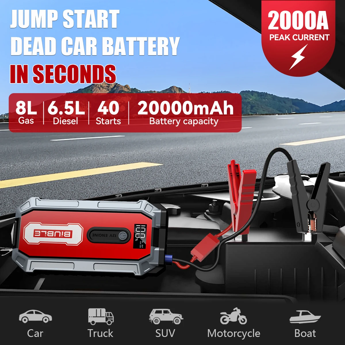 Car Jump Starter, 4000A Peak Car Battery Charger Power Bank, 12V Jumper Box Jumper Battery Pack (All Gasoline or 10.0L Die)