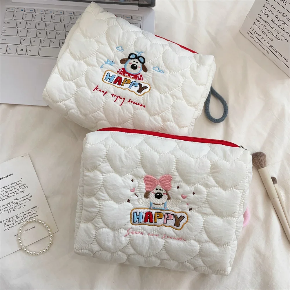 Cute Puppy borse cosmetiche da donna ricamate Cartoon Ladies borsa portaoggetti trapuntata custodia per il trucco borse da donna con pochette dolce