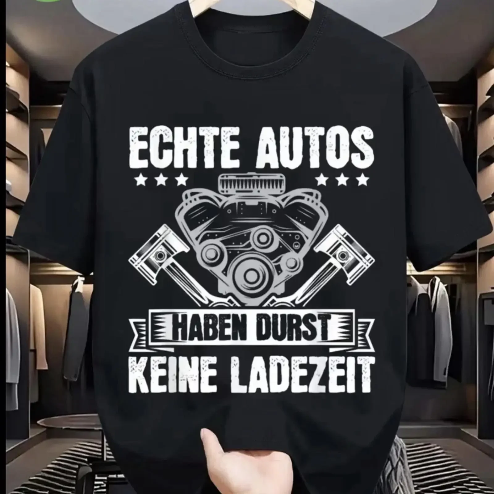 Men's Automotive T Shirt German Car Engine Design with Real Cars vintage Washed Top For Everyday Wear Breathable Unisex homme