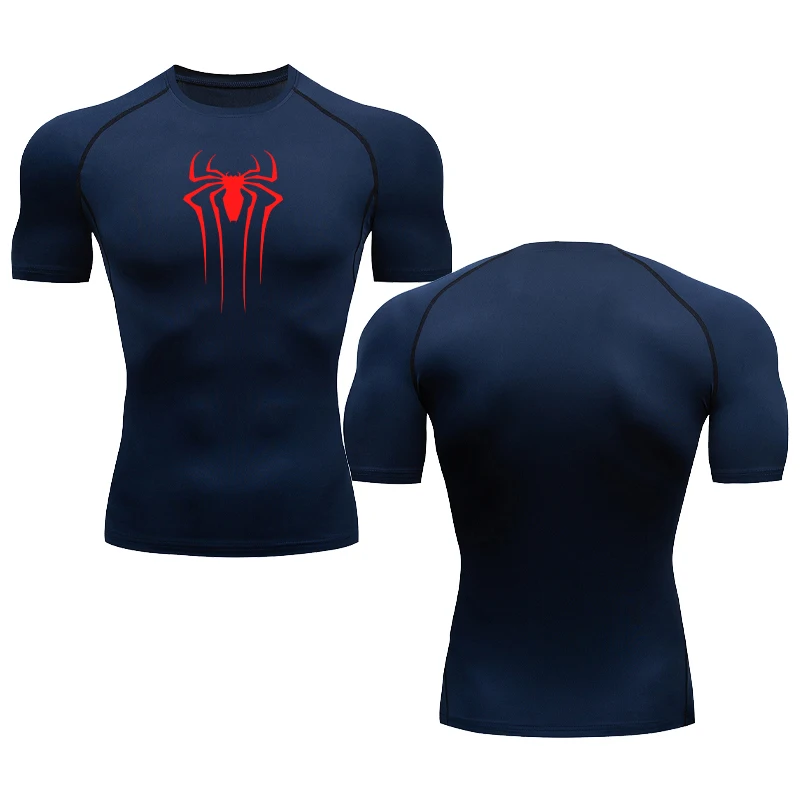 Anime Spider Compression Shirt Short Sleeve For Men Gym Fitness Sportswear Rashguard Bodybuilding Dry Fit Clothing Running Wear