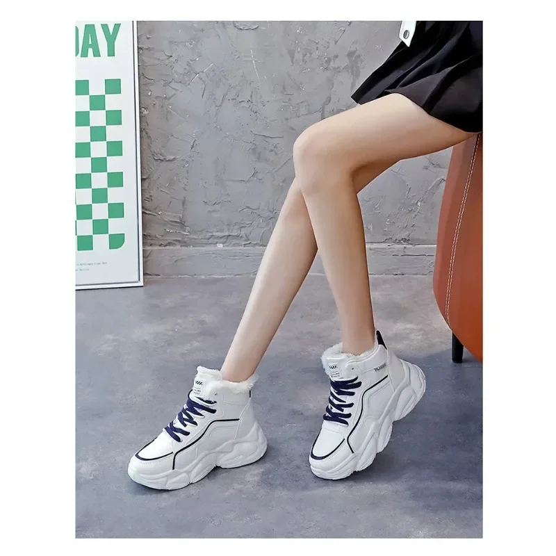 Cotton Shoes Female Winter Padded Thickened Shoe 2023 New Sneakers Thick Snow Boots Thick Bottom Wedge Woman Sneakers