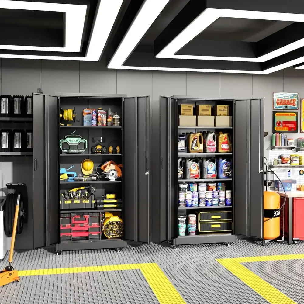 73 Rolling Metal Storage Cabinet with 4 Swivel Wheels, Lockable, Ideal for Tools, Garage, Home, and Warehouse