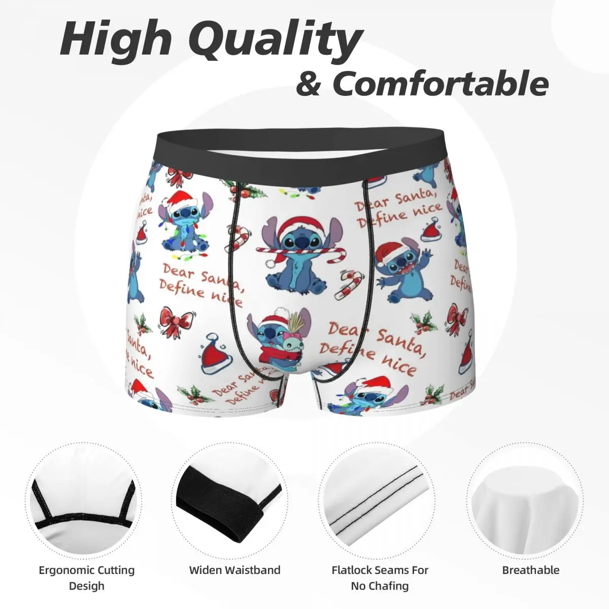 Stitch Christmas Boxer Brief Underwear Quality Man Sexy Soft Boxer Shorts Print Large Size Underpants