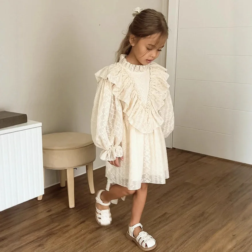 

Платье для девочек: весеннее, с кружевной вышивкой, в дворцовом стиле, повседневное и модное, для ежедневной носки, в западном стиле