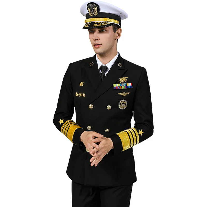 US U.S. Navy Admiral Captain Officer Uniform Double-breasted Jacket Pants Security Property Workwear Air Hostess Costumes Pilot