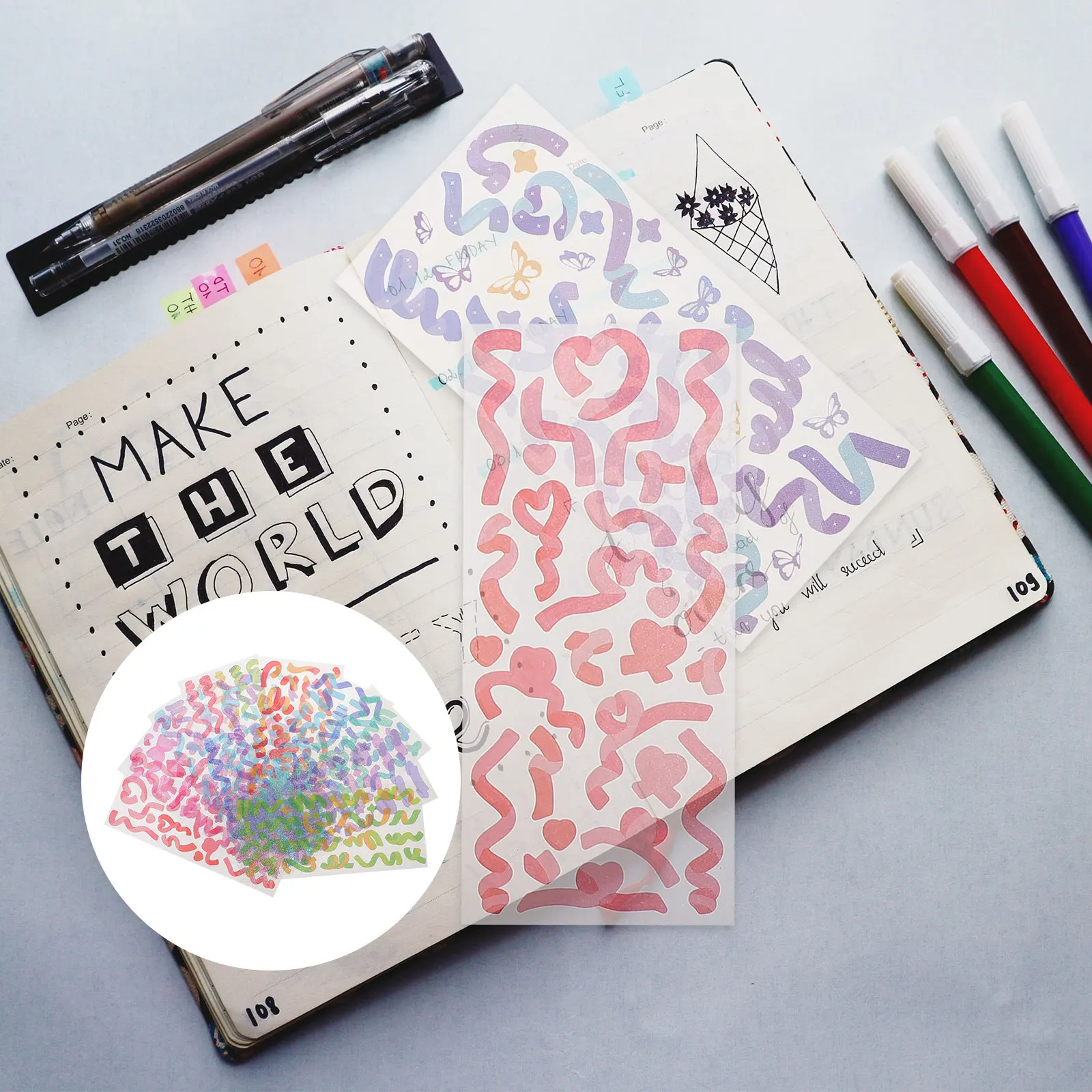 

10 Sheets PVC Self Adhesive Stickers Craft Decorative Scrapbook Fashion H Account Colorful Decals Pocket Material Art
