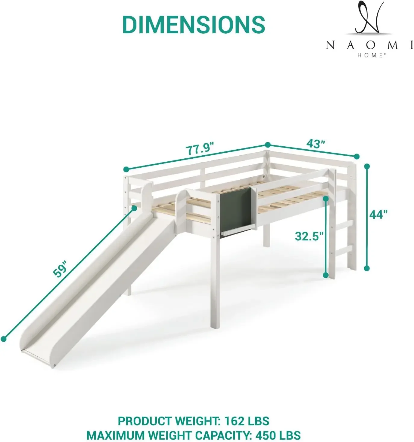 Kids Loft Bed with Slide, Twin Loft Bed with Slide, Toddler Loft Bed with Slide, Loft Bed Slide with Ladder, Ch