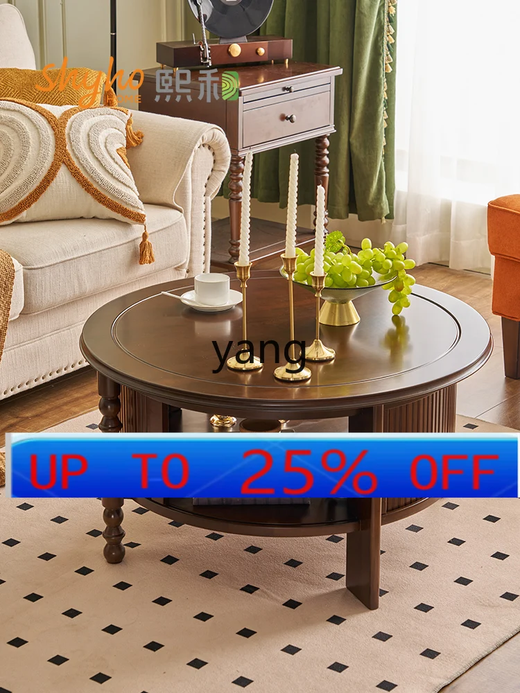 

LMM retro all solid wood round coffee table living room home living room small coffee table