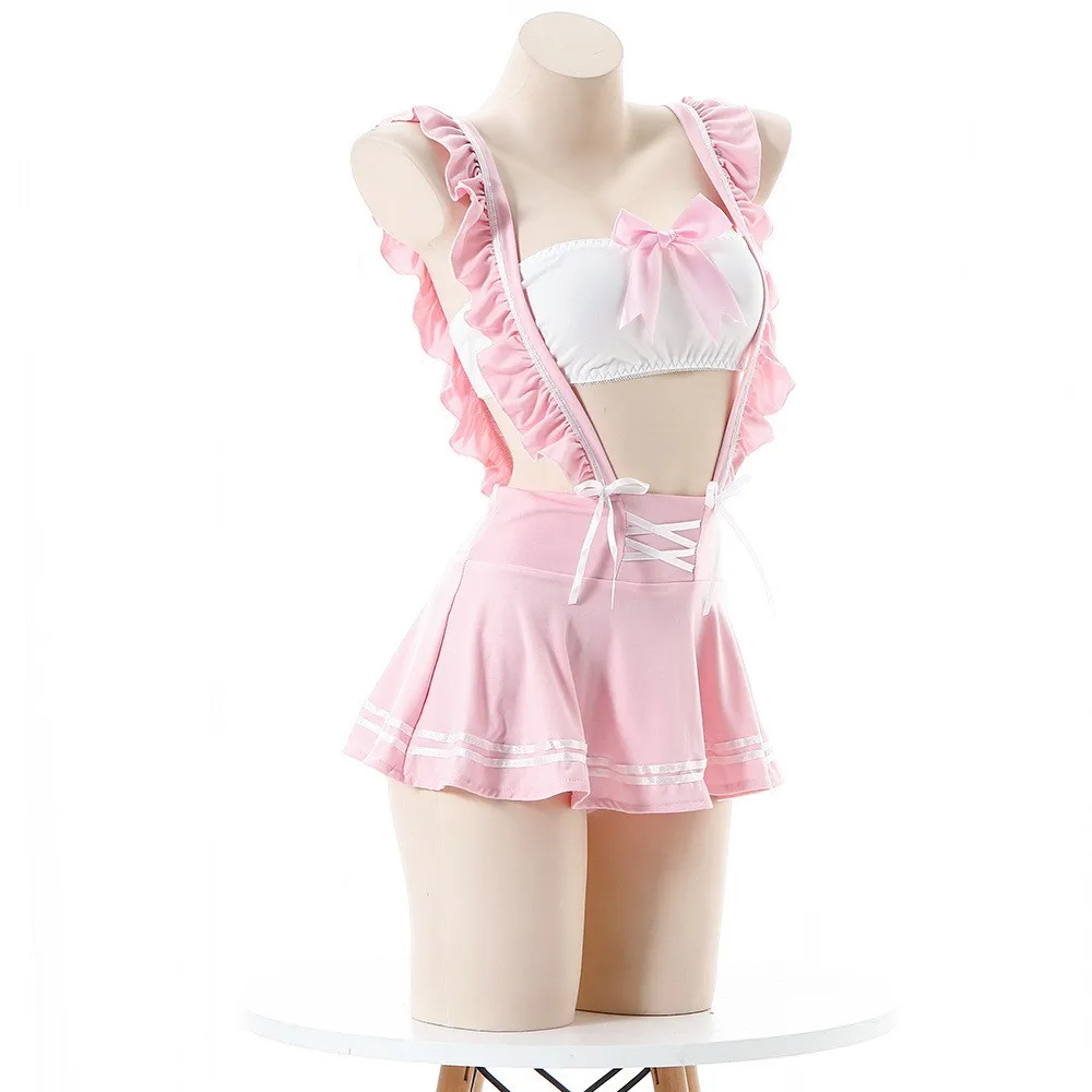 Sexy Lingerie School Girl Babydoll Bow Tube Dress Cosplay JK Costume studente uniforme minigonna donna Backless Lolita Ruffle Suit