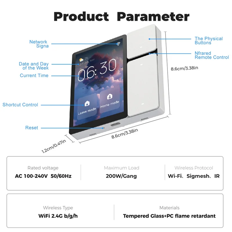 Wifi Tuya Smart Touch Screen 3.5 Inch Panel Scene Switch IR Remote Control Central Controller For Intelligent Scenes-T44C