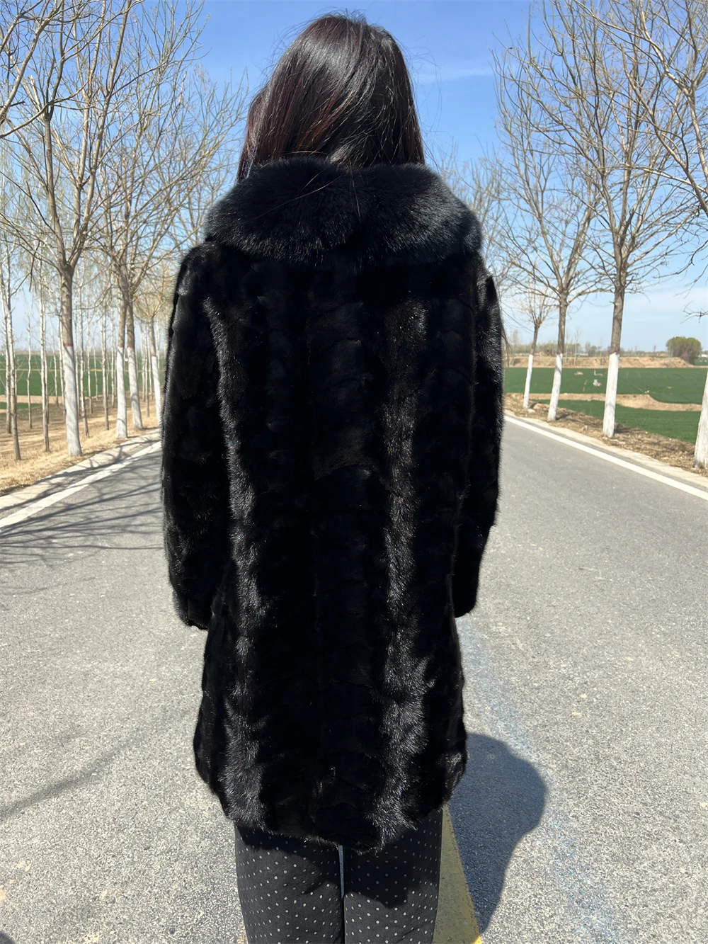 Long Mink Fur Jacket With Hood for Women, Plus Size, Long Sleeves, Natural Hooded mink Coat with Collar, Luxury Female