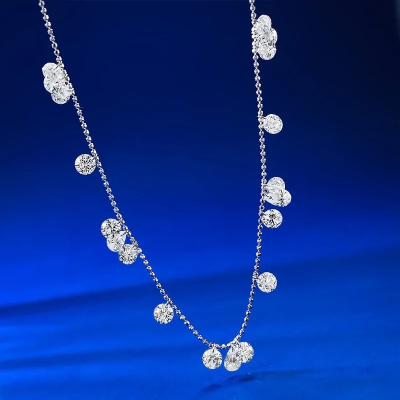 925 Silver Full Sky Star Diamond Necklace Tears Broken  River Pearl String Collar Chain Irregular Water Drop Flow