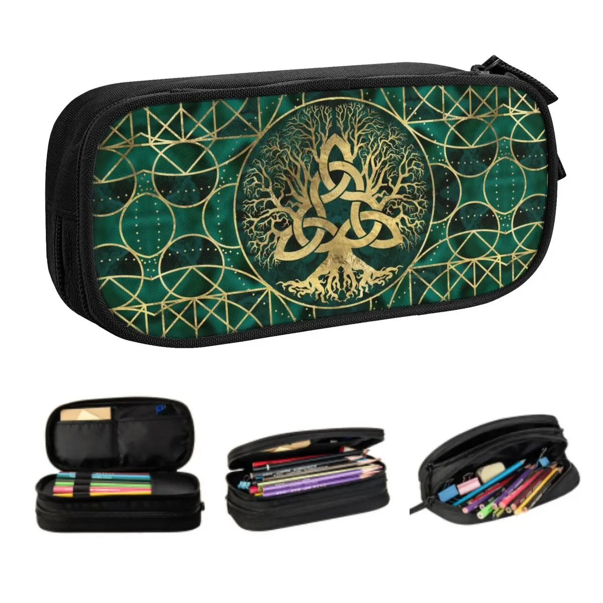 

Custom Tree Of Life With Triquetra Pencil Cases for Girls Boys Large Storage Vikings Pen Box Bag School Accessories